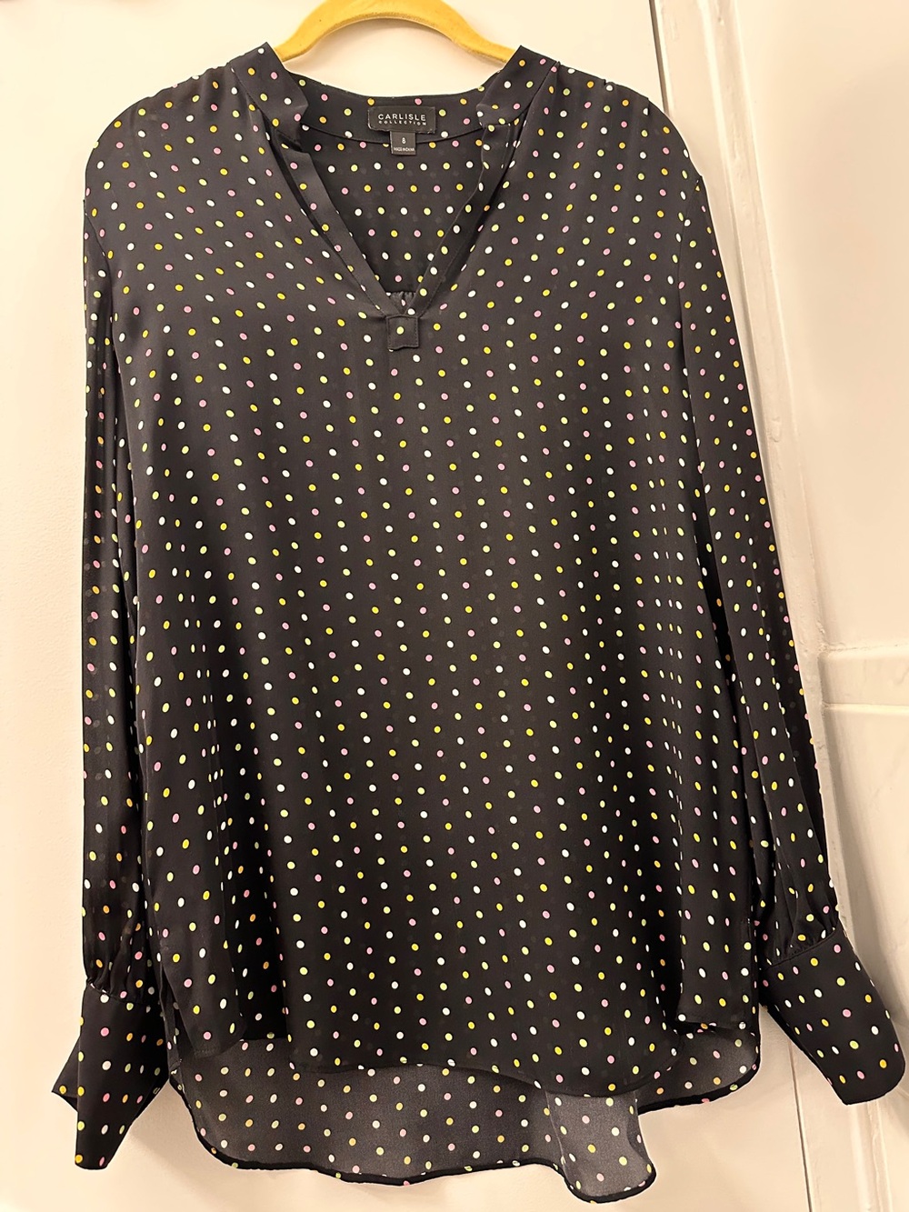 Carlisle Black Long-Sleeve V-Neck Polka Dot Blouse